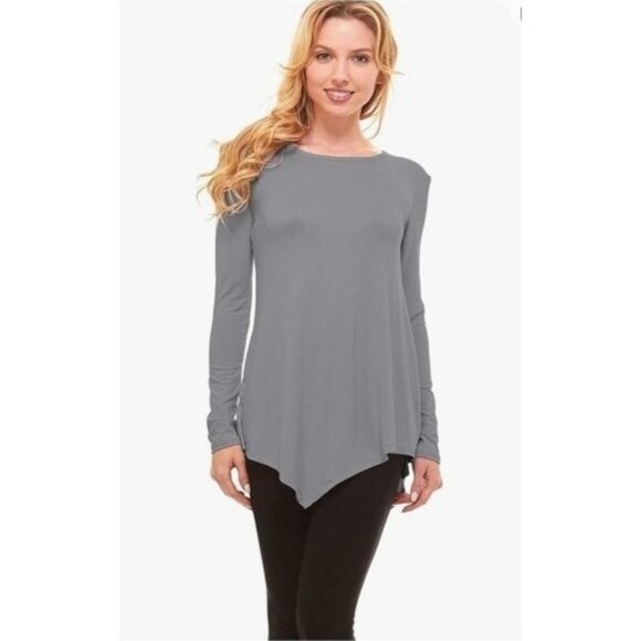 Red Hanger Asymmetrical Hem Long Sleeve Tunic Top L - Picture 1 of 12